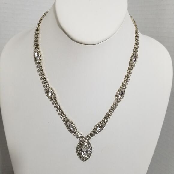 Clear rhinestone necklace oval 16" /3"ext.silver tone 1.1637 - Picture 1 of 12